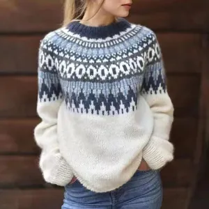 Round Neck Casual Cozy Comfortable Loose Long Sleeve Retro Stylish Autumnal Sweater