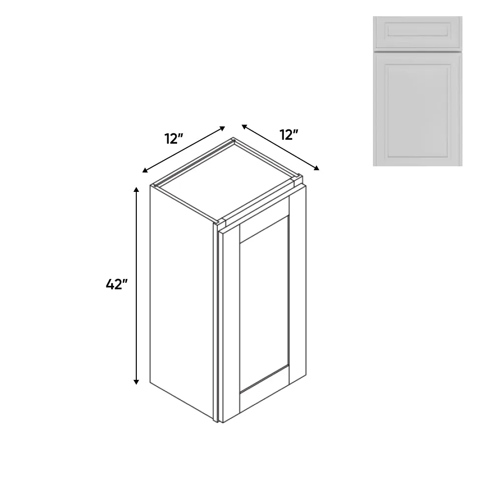 RTA - Elegant Shaker White - Wall High Cabinets with 1 Door 2 Shelf - 12"W x 42"H x 12"D