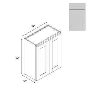 RTA - Elegant Shaker White - Wall High Cabinets with 2 Door 3 Shelf - 27"W x 42"H x 12"D