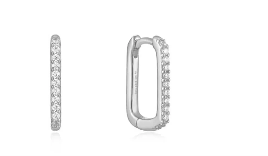 Sterling Silver Cubic Zirconia Oval Hoop Earrings by Ania Haie