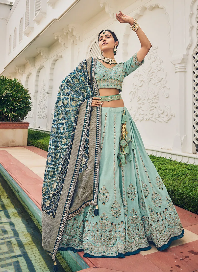 Teal Blue Multi Embroidery Festive Lehenga Choli