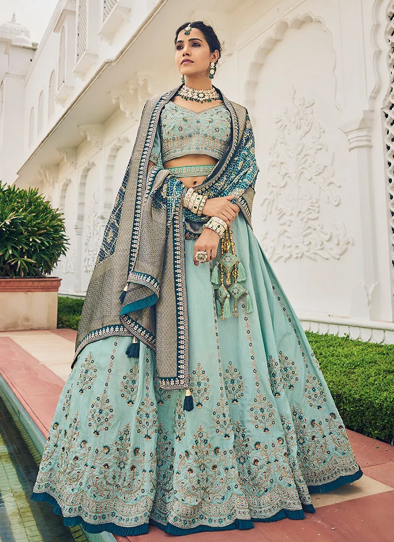 Teal Blue Multi Embroidery Festive Lehenga Choli