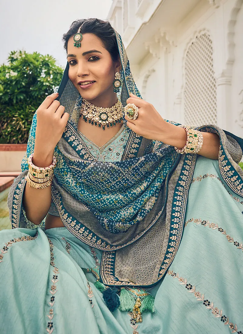 Teal Blue Multi Embroidery Festive Lehenga Choli