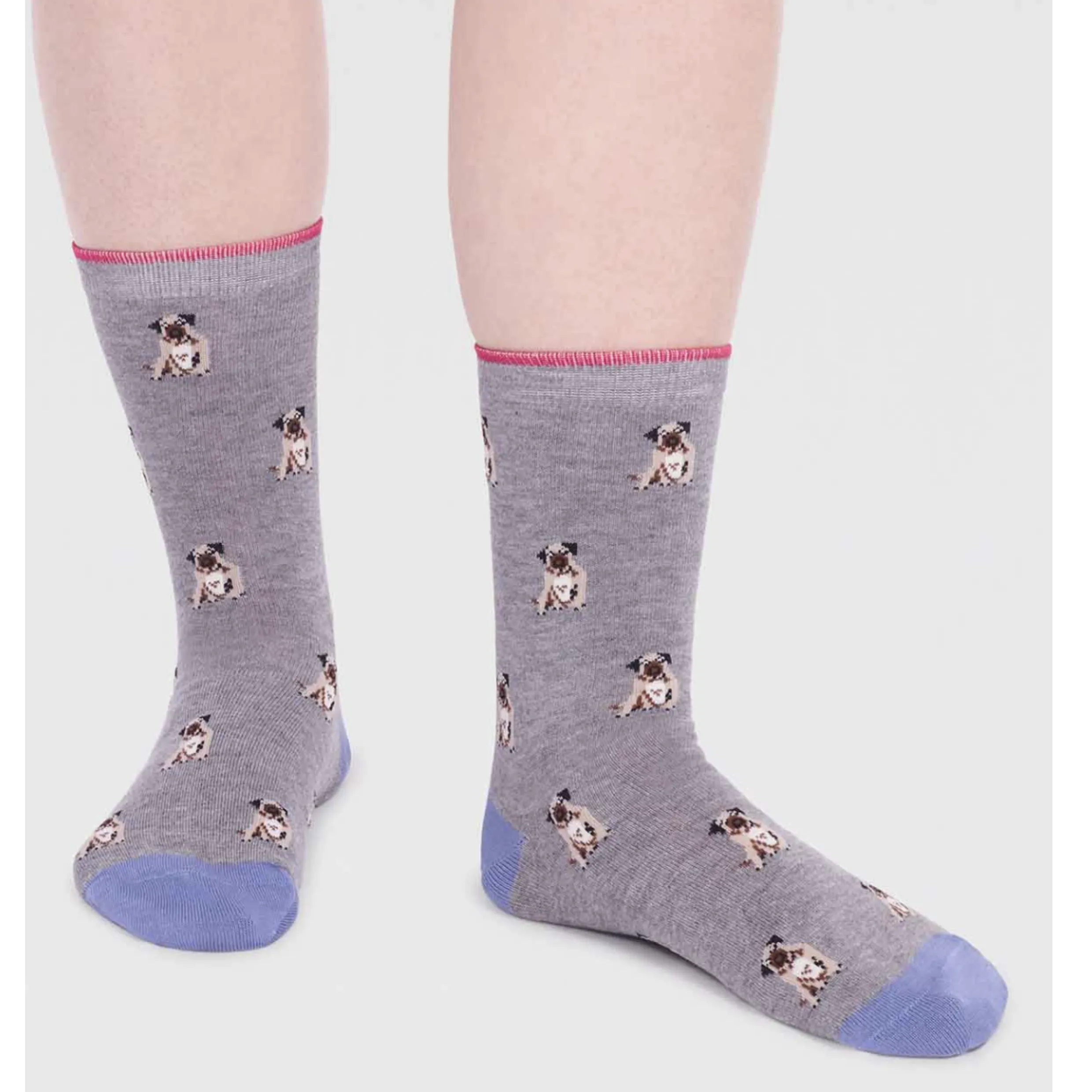 Thought Kenna Bamboo Dog Pug Socks Grey Marle SPW798