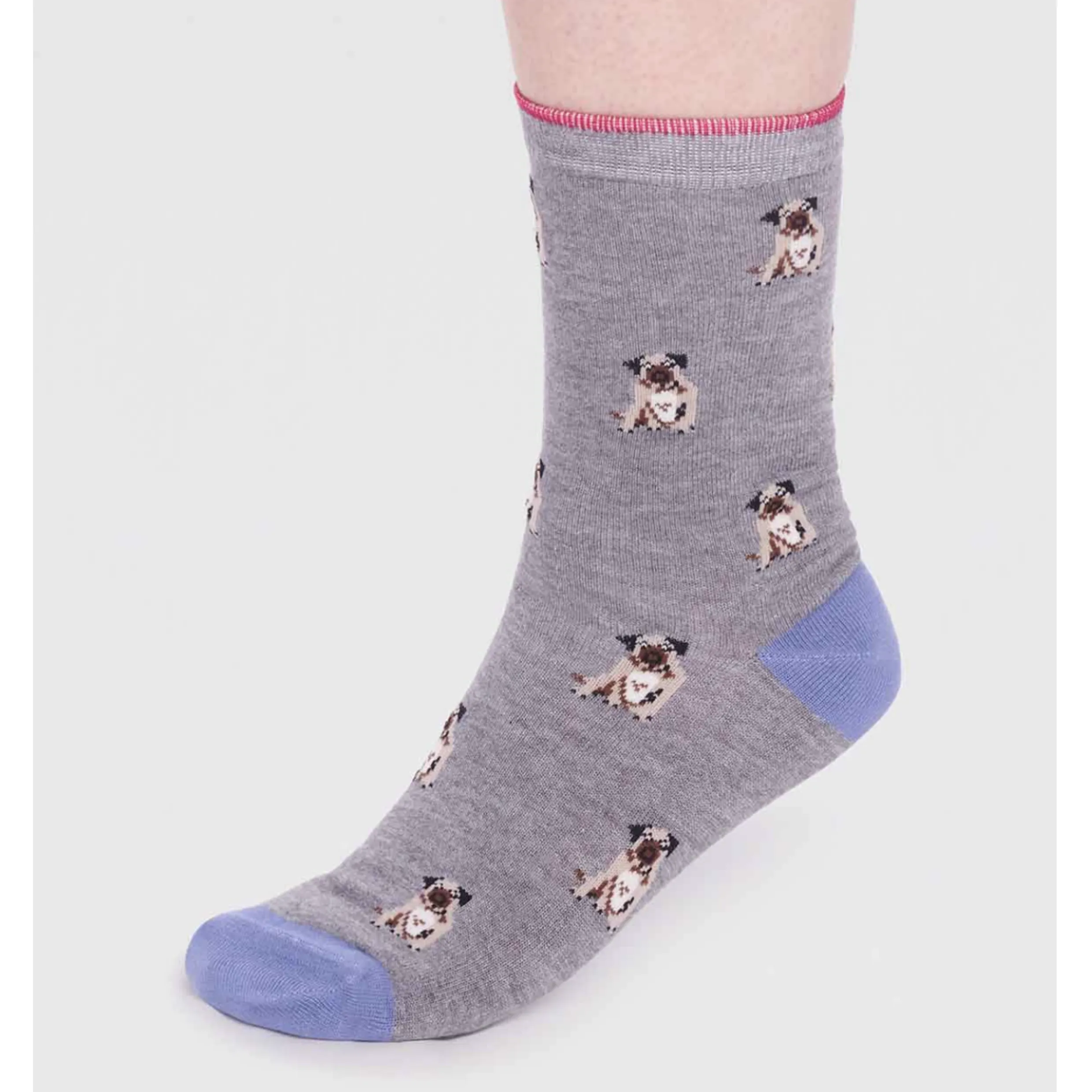 Thought Kenna Bamboo Dog Pug Socks Grey Marle SPW798