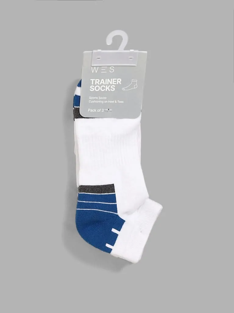 WES Lounge White Color Block Cotton Blend Trainer Socks - Pack of 3