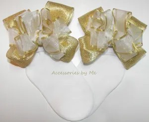 White Gold Organza Metallic Bow Socks