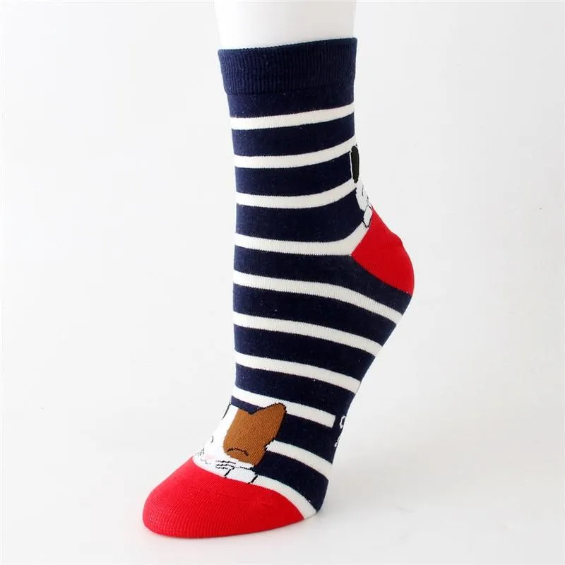 Women Cartoon Dots & Stripes Cotton Socks