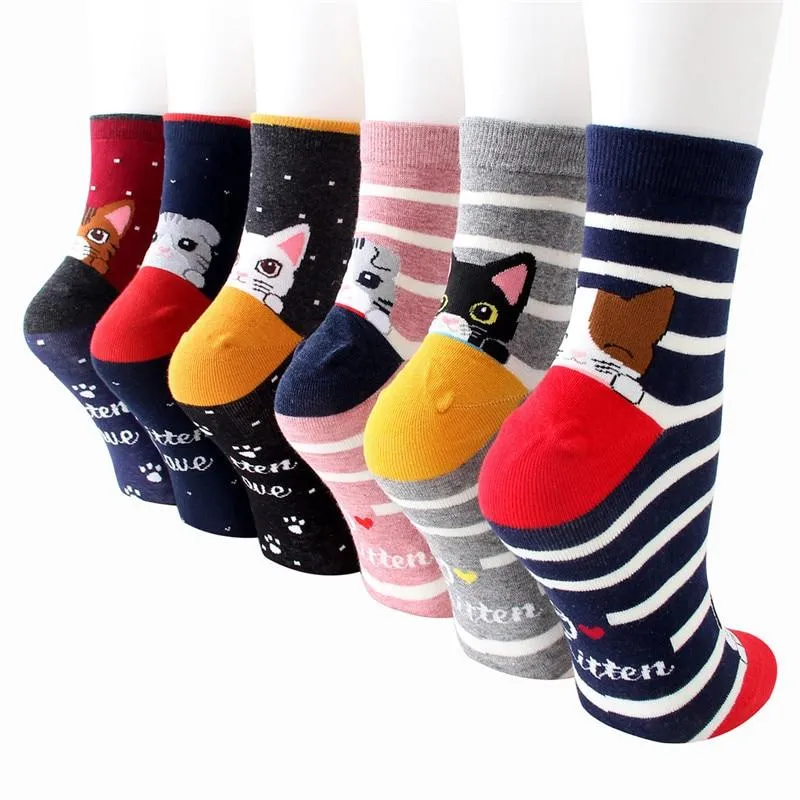 Women Cartoon Dots & Stripes Cotton Socks