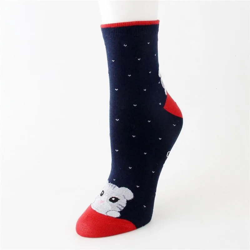 Women Cartoon Dots & Stripes Cotton Socks