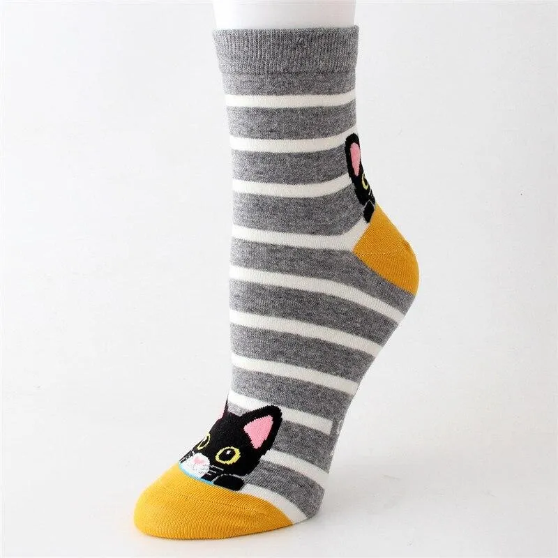 Women Cartoon Dots & Stripes Cotton Socks