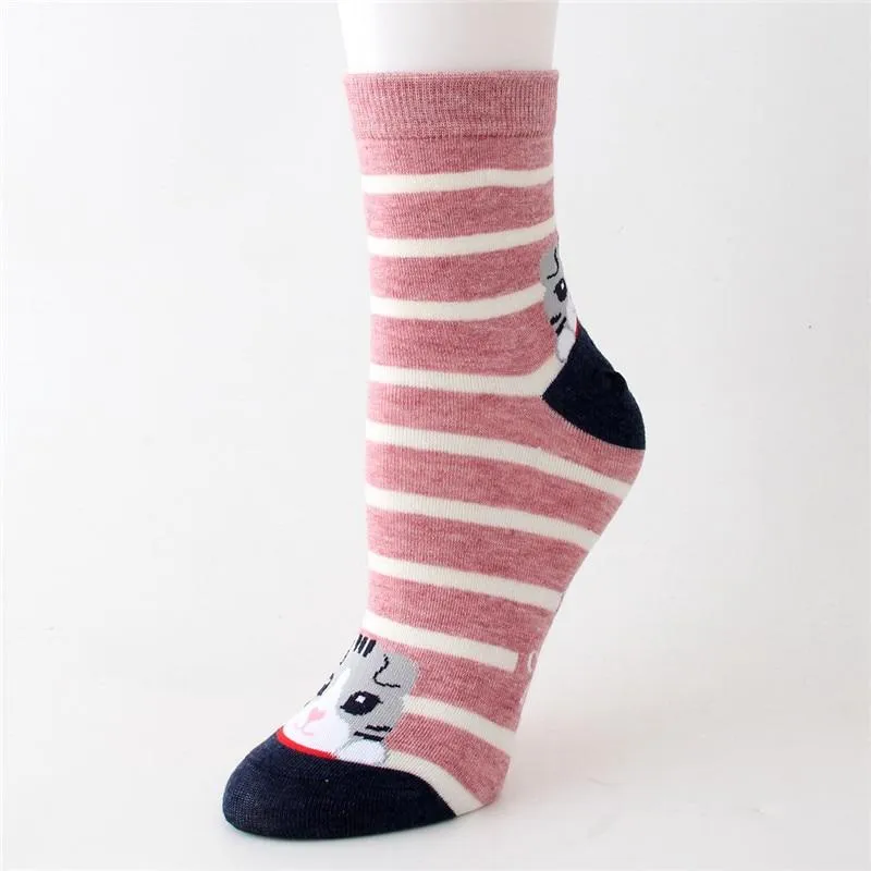 Women Cartoon Dots & Stripes Cotton Socks