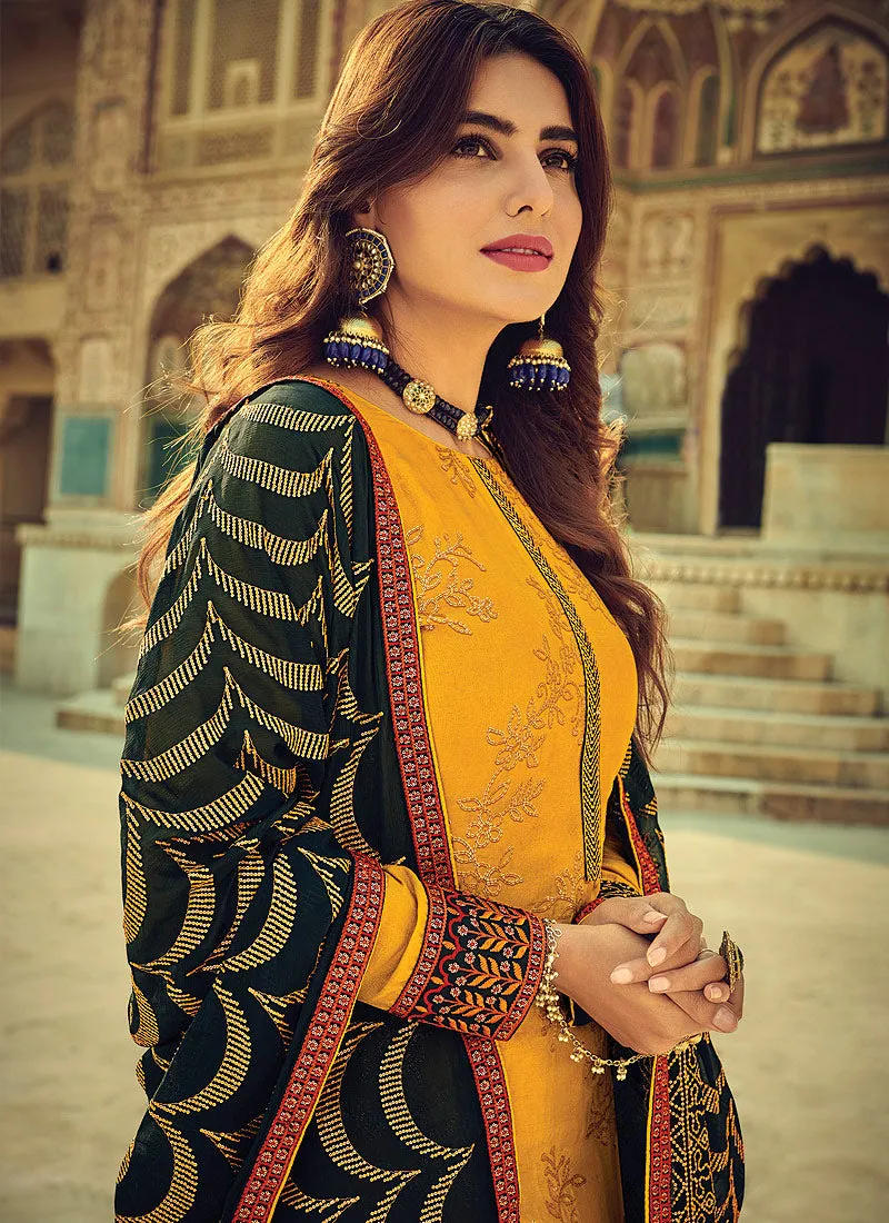 Yellow And Black Multi Embroidered Palazzo Suit