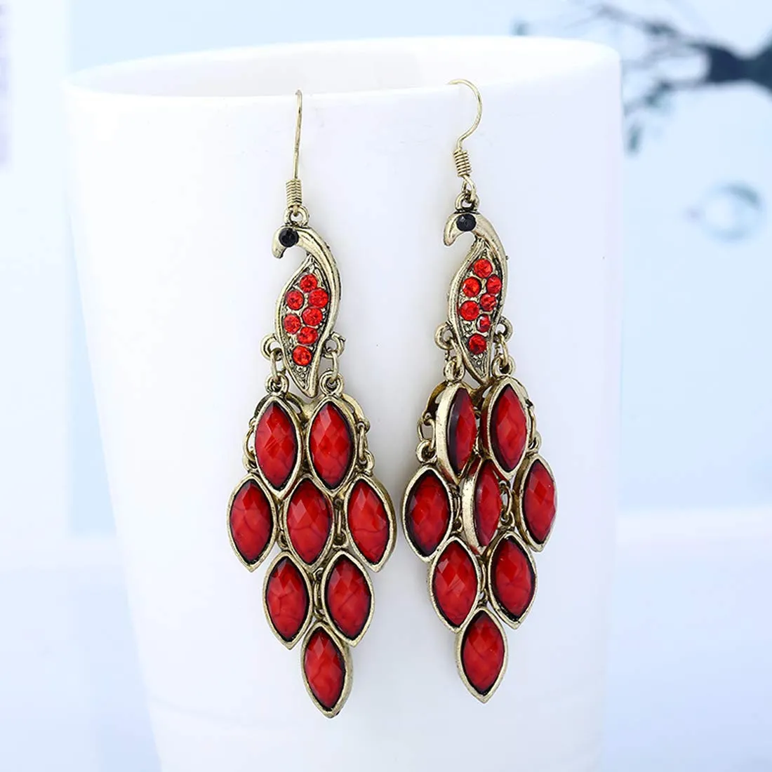 Yellow Chimes Peacock Beauty Red Gold Dangle Earring for Women & Girls