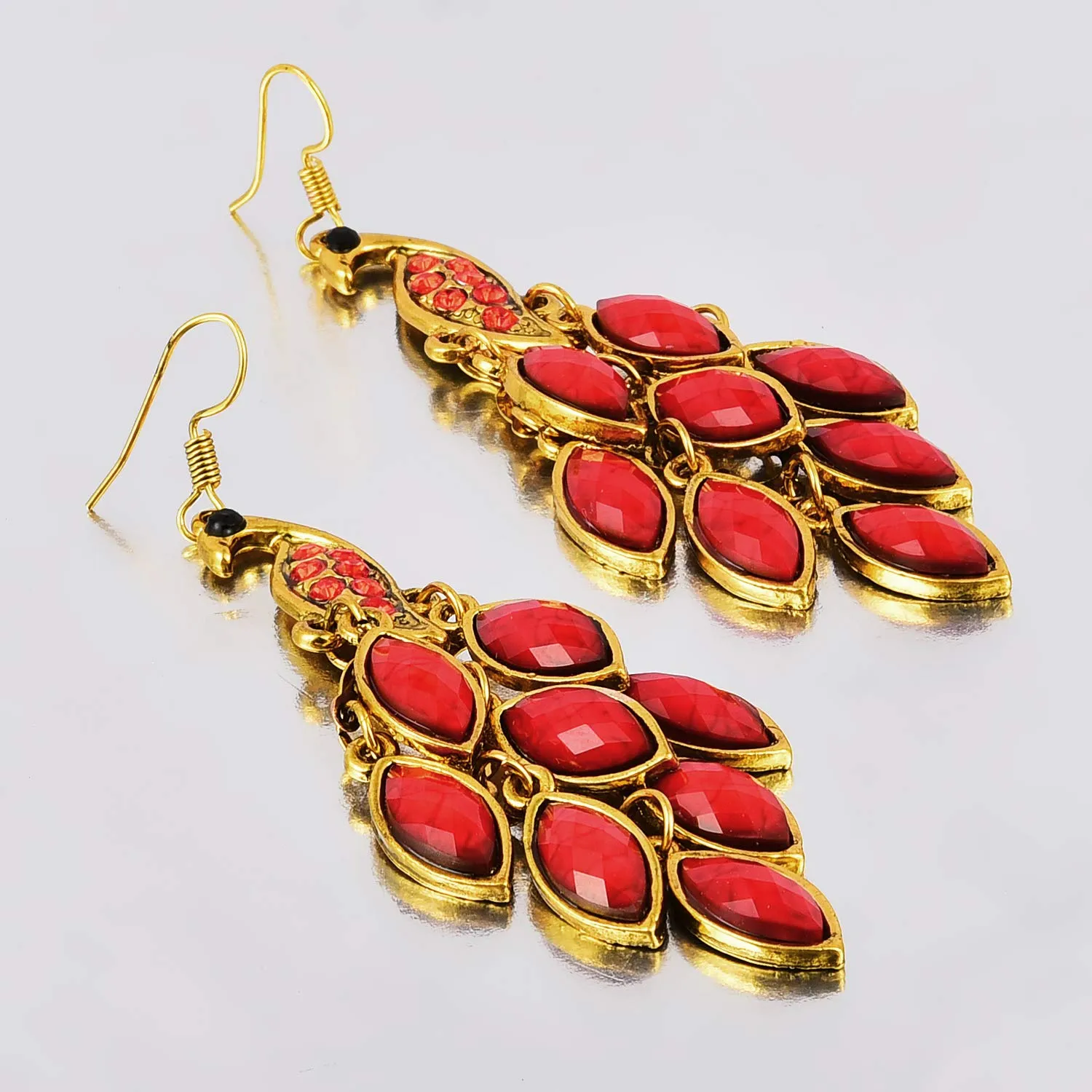 Yellow Chimes Peacock Beauty Red Gold Dangle Earring for Women & Girls