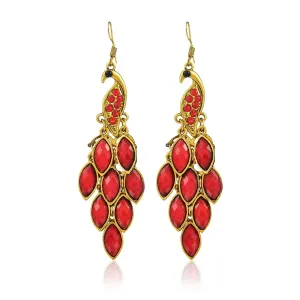 Yellow Chimes Peacock Beauty Red Gold Dangle Earring for Women & Girls