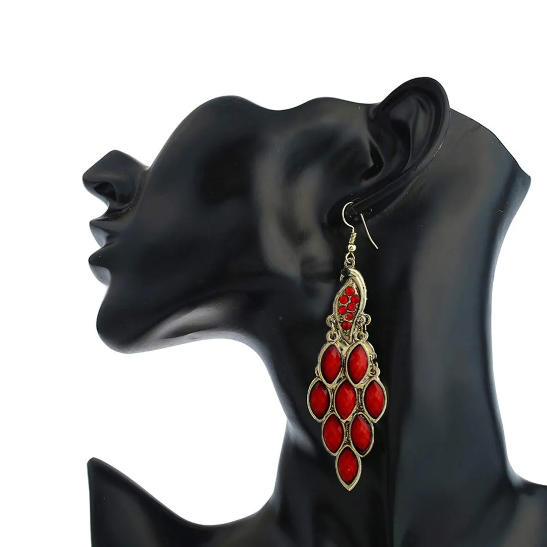 Yellow Chimes Peacock Beauty Red Gold Dangle Earring for Women & Girls