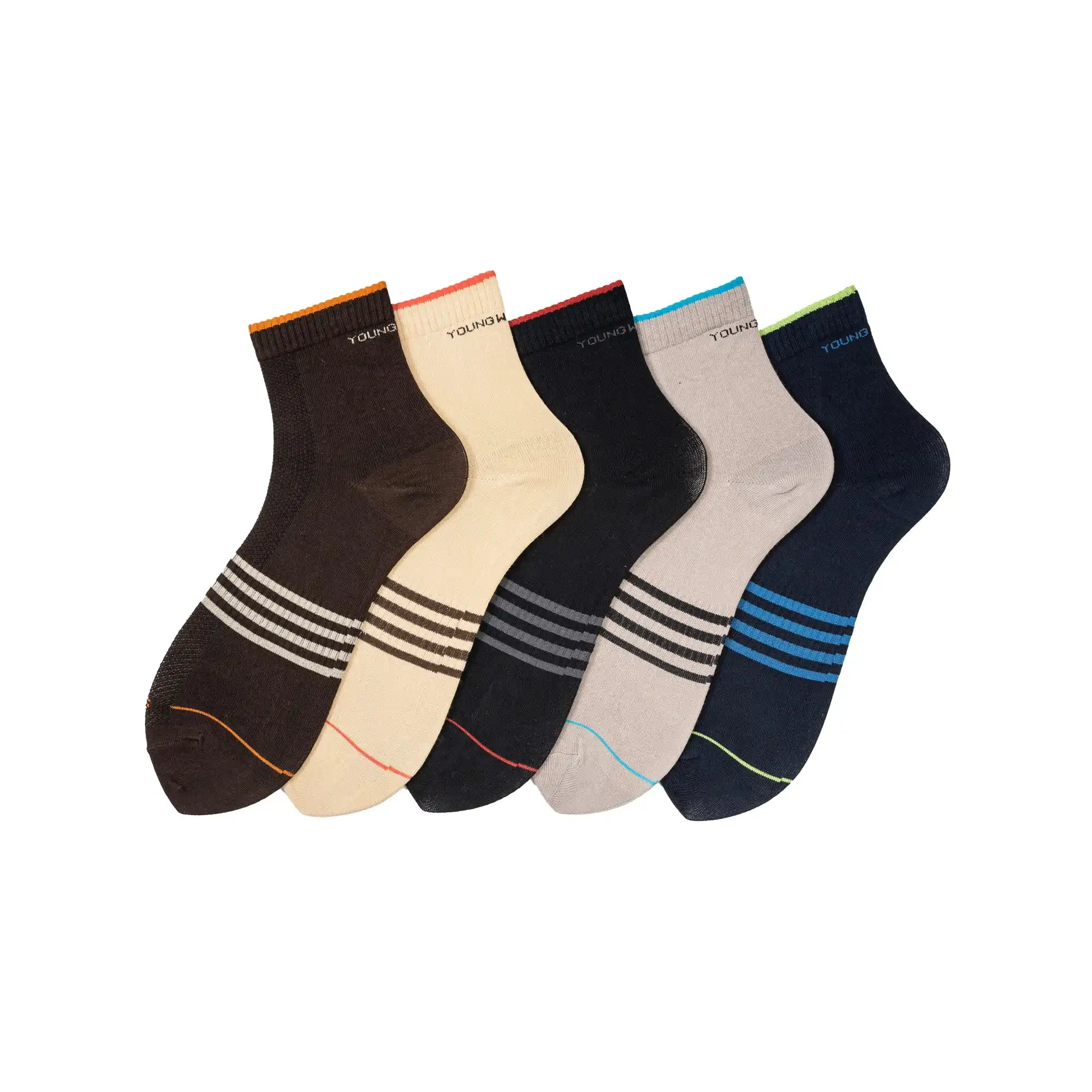 Young Wings Men's Multi Colour Cotton Fabric Design Ankle Length Socks - Pack of 5, Style no. M1-2110 N