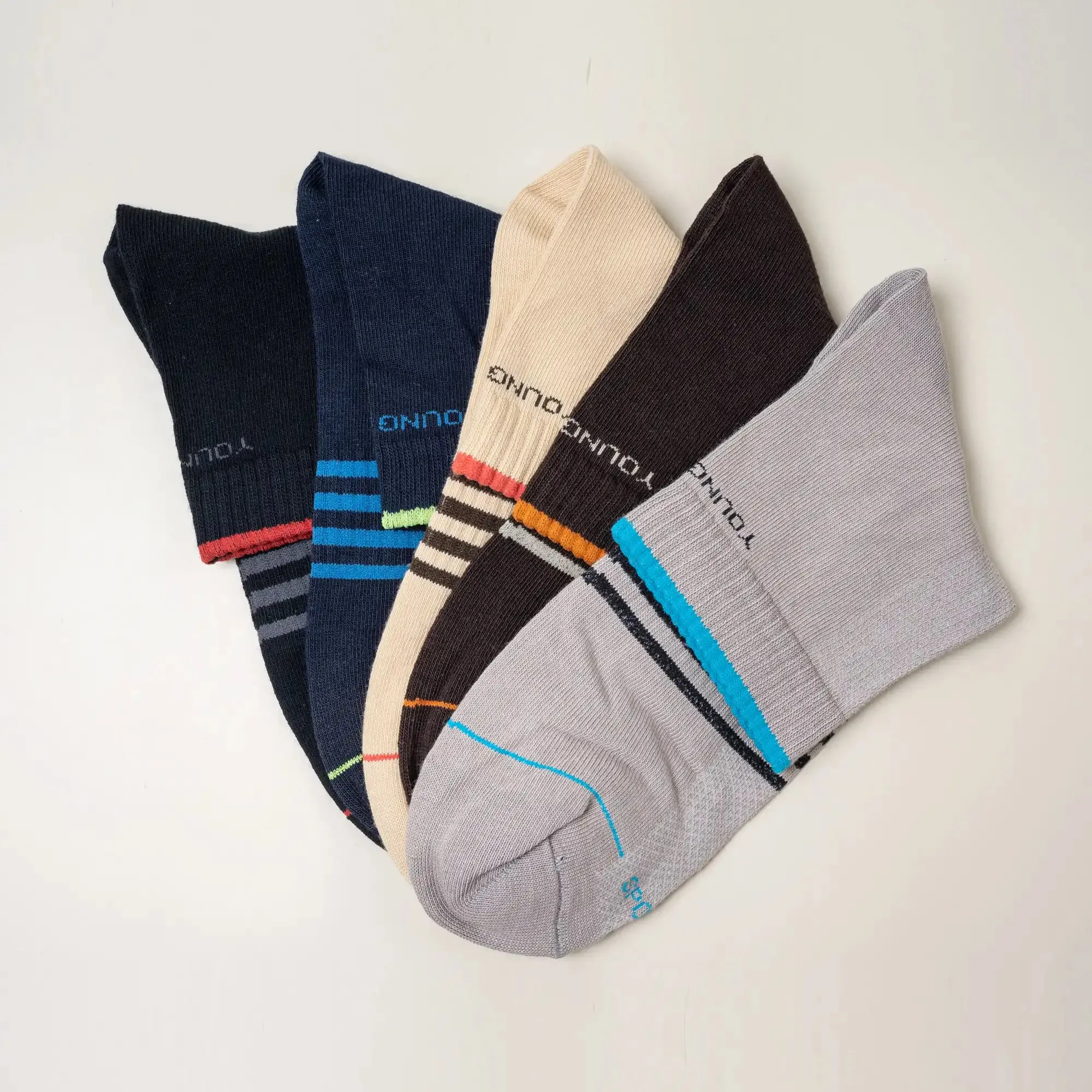 Young Wings Men's Multi Colour Cotton Fabric Design Ankle Length Socks - Pack of 5, Style no. M1-2110 N