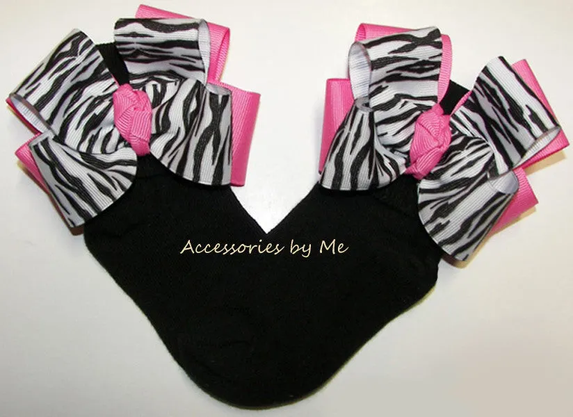 Zebra Hot Pink Black Bow Socks